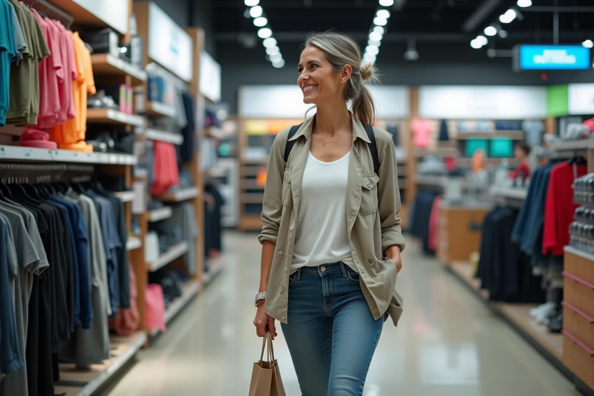 Femme souriante faisant du shopping dans un magasin de sport