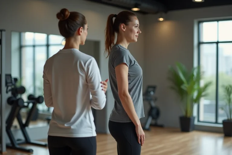 Femme en posture correcte dans une salle de sport moderne