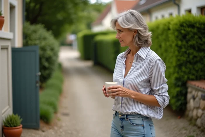Femme inquiète voisinage bruit tondeuse jour férié Pentecôte